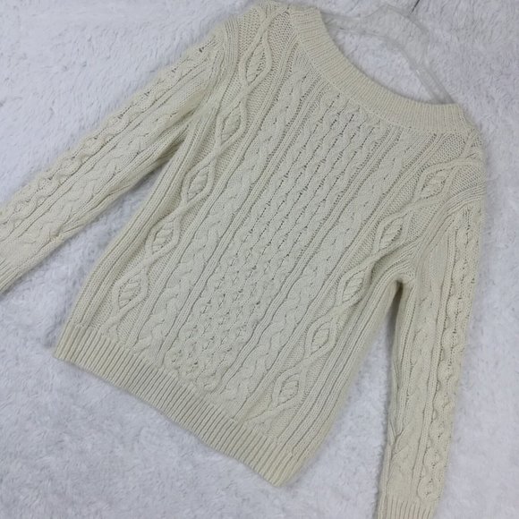 JCP Womens Sweater Cable Knit Ivory Glitter Pullover Scoop Neck Wool Blend XL - Picture 9 of 11
